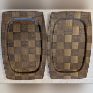 Vintage Walnut Weavewood Trays W/ Aluminum Inserts